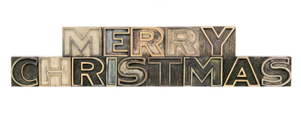 Merry Christmas in outline letterpress wood letters