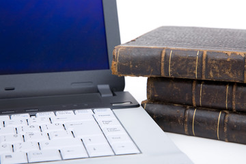 laptop and books