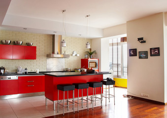 Interior. Red kitchen