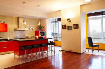 Interior. Red kitchen