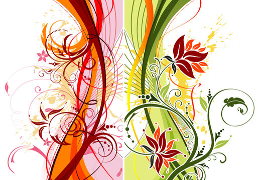 Grunge paint flower background with waves, vector