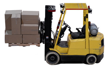 forklift loaded with boxes