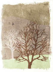 illustration of trees over grunge background