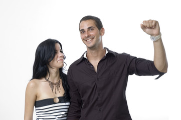 Happy teenage hispanic couple isolated 