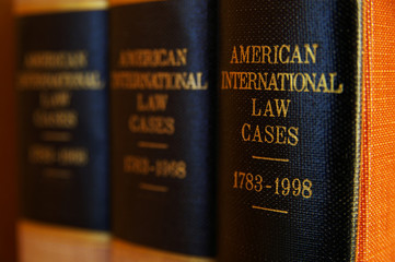 Closeup of american law books on a shelf