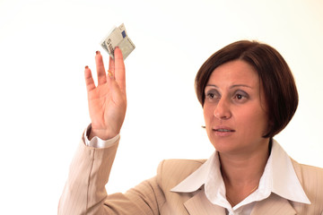 White businesswoman with five euros