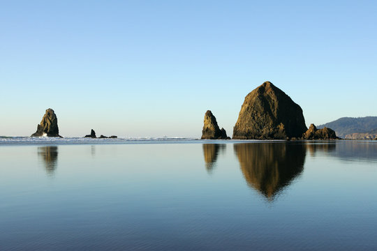 Famous Haystack Rock reflections, Canon Beach, Oregon