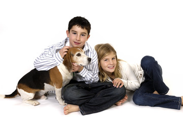 Boy and Girl with Beagle
