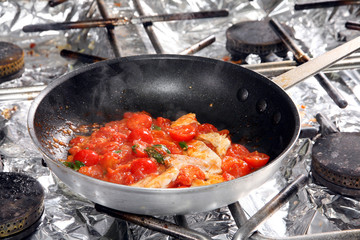 Fried tomato and fish