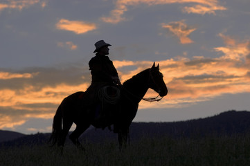Cowboy on ridge at dawn