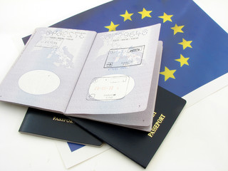 Passport and eu flag