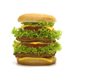 big cheeseburger on white background