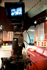 TV studio with camera and lights
