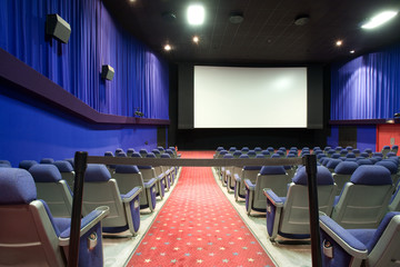 empty cinema auditorium with black cordon