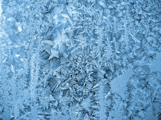 Frost icy flowers on a glass