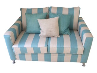 A Trendy Blue and White Sofa.