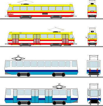 set of vector trams