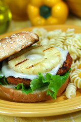 Teriyaki Salmon Burger with Pineapple
