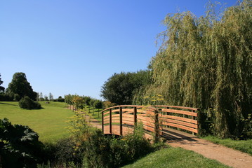 garden and footbridge