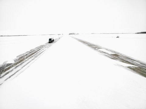 Highway in a winter storm.