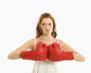 Bride with boxing gloves.