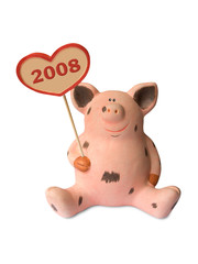 Funny pig with heart 2008