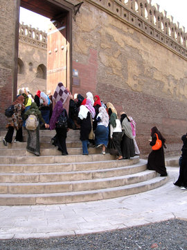 Women enter Ibn Tulun mosque in Cairo