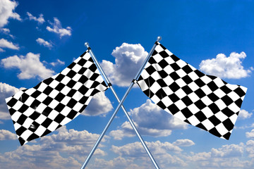 Waving a checkered flag on sky background - 5276526