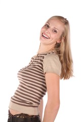 Fototapeta premium smiling young woman on white