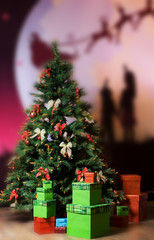 Christmas three and gift boxes around it