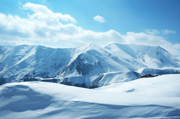 Mountains under the snow on a winter day