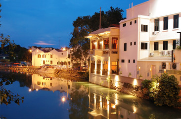 evening river site scene with street lights