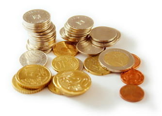 money coins on white
