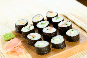 freshly prepared maki rolls