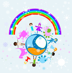 happy winter children world