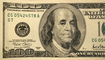 Front half of a one hundred dollar bill
