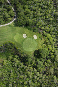 Aerial of golf course.