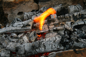 Flame on charcoal