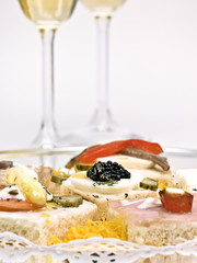 Appetizer with caviar, champagne and other delights