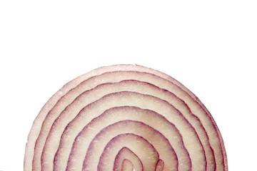 half of red onion slice on white, copy space