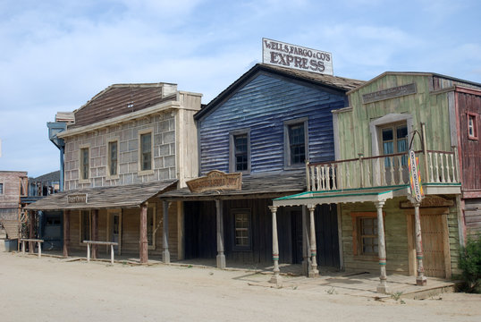 Wooden buildings in old American western town