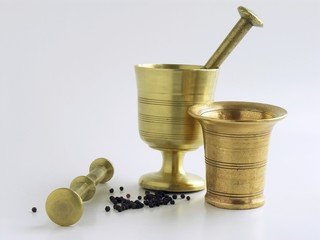 two kitchen brass montars