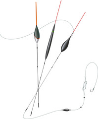 Fishing floats with hook and line