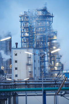Oil refinery with lights