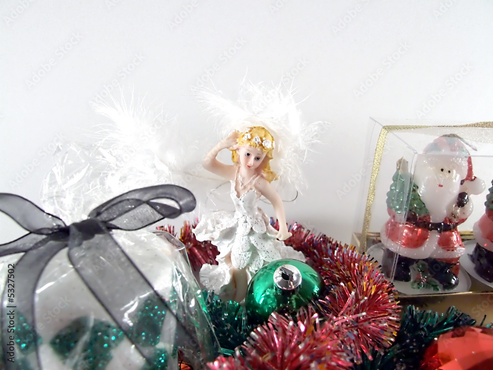 Wall mural angel and xmas decorations