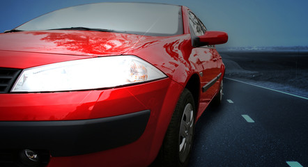 Red Sport Car on a HighWay