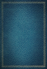 Texture de cuir bleu ancien avec cadre décoratif doré