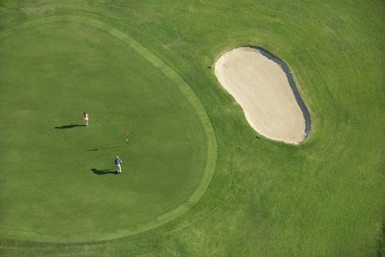 Aerial of golf course.