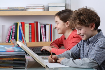 Girl and boy learning