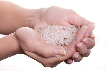 Cosmetic salt in hands